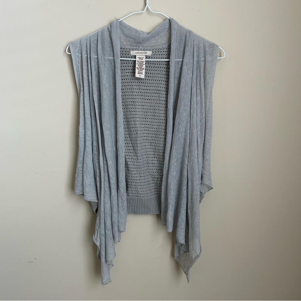 Covington Gray Draped Open Long Front Lightweight Cardigan Sweater Vest Size S